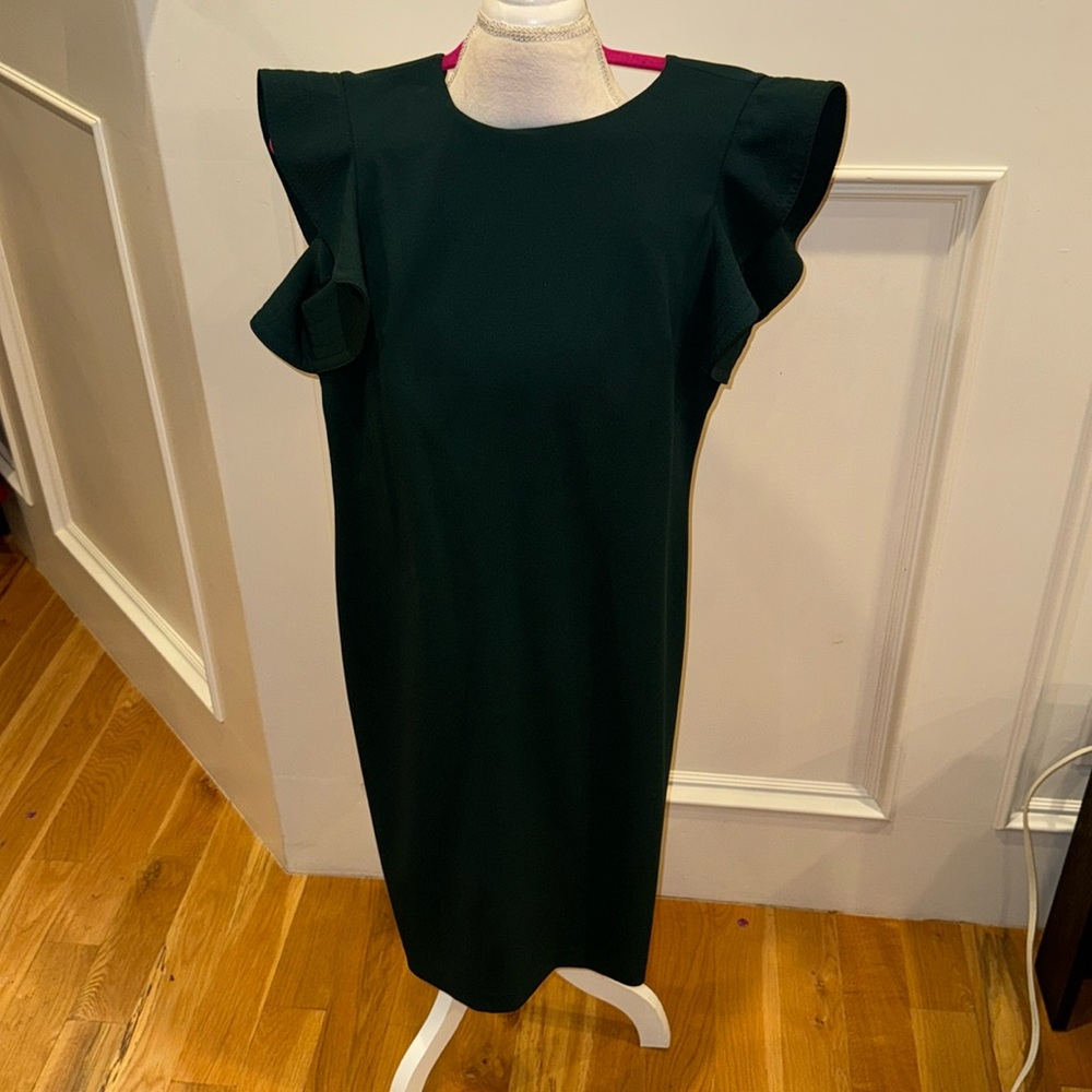 Calvin Klein Dark Green Ruffle Sleeve Sheath Dress